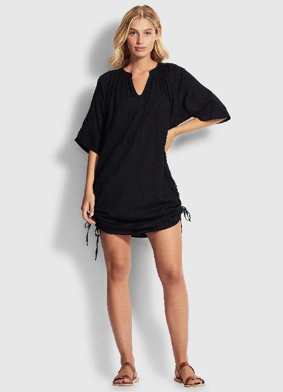 Women’s cover-up sand proof mesh chic -Crinkle Cotton Cover Up - Black