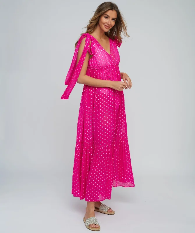 Women’s cover-up starry embossed chic -Deep Pink Slip-on Maxi Dress