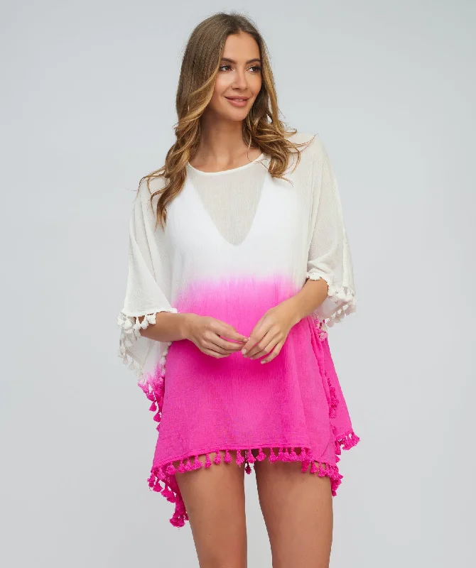 Women’s cover-up gold linen glow -Hot Pink Dip Dye Cotton Beach Cover-up