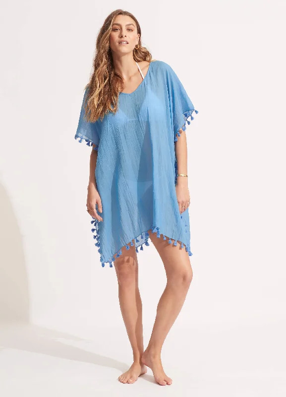 Women’s cover-up mint textured chic -Amnesia Kaftan - Azure