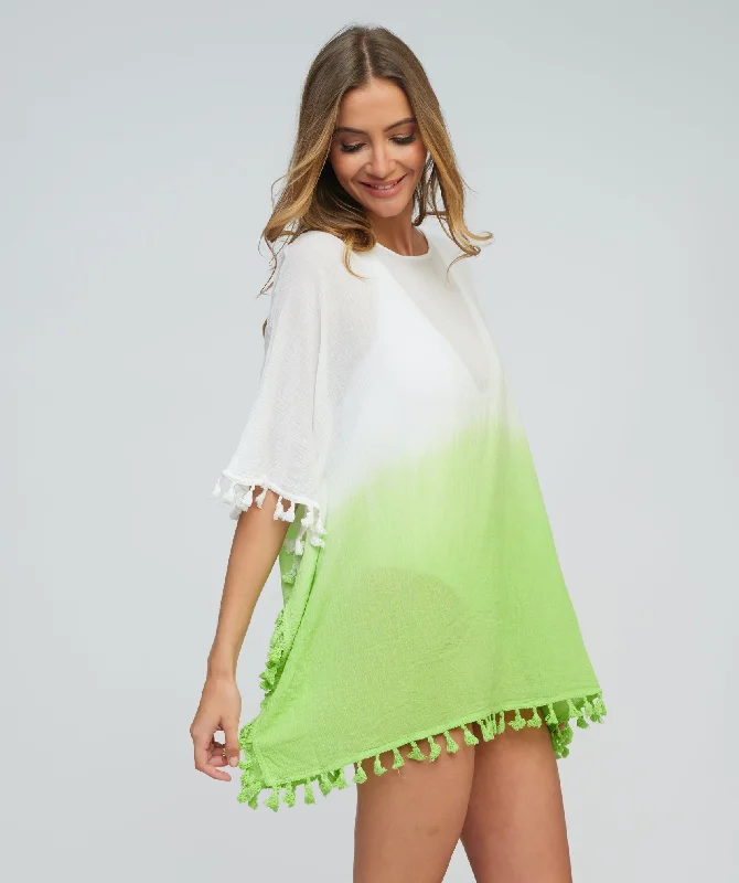 Women’s cover-up zebra textured glow -Lime Dip Dye Cotton Beach Cover-up