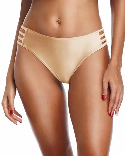 Women’s bikini bottoms high-cut studded flair -Strappy Bikini Bottom Full Coverage Bathing Suit Bottoms High Cut Swimsuit Bottom For Women