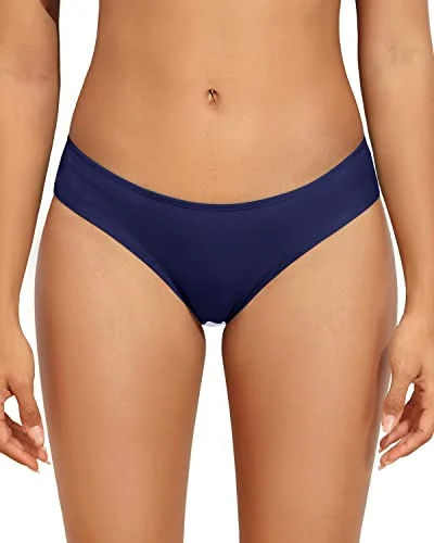 Women’s bikini bottoms monochrome mesh glow -Slimming High Cut Full Coverage Bikini Bottom-Navy Blue