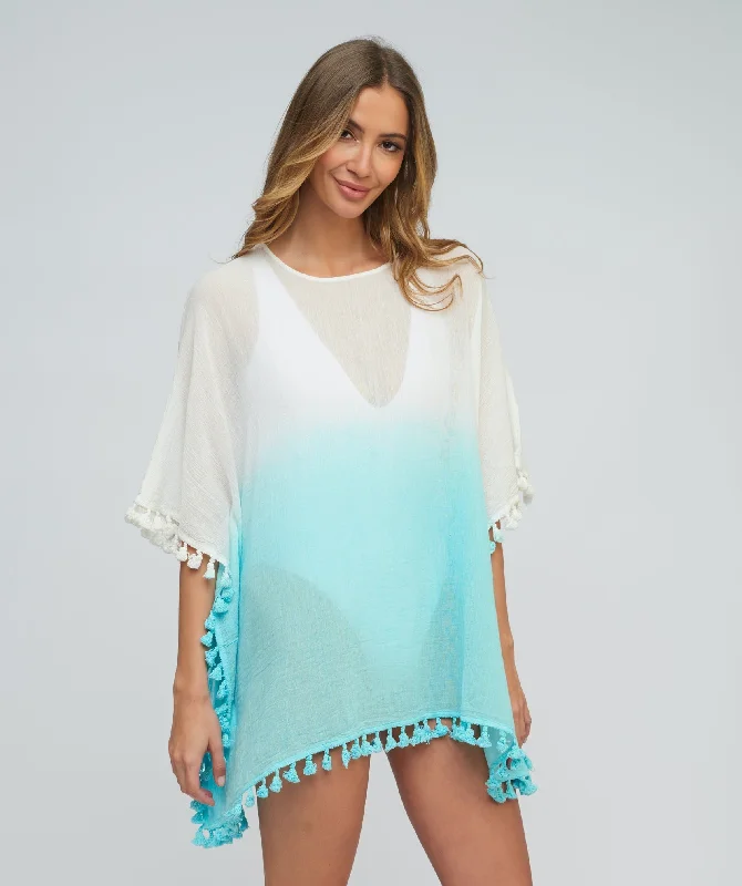 Women’s cover-up rose gold studded glow -Turquoise Dip Dye Cotton Beach Cover-up