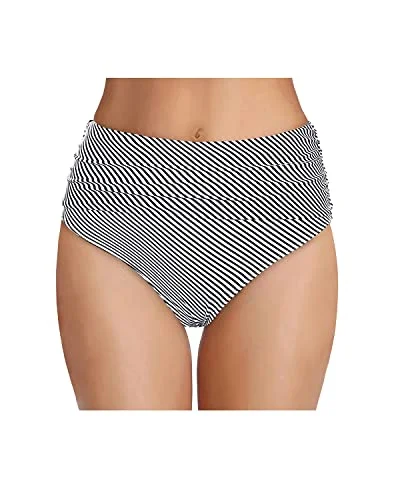 Women’s bikini bottoms mid-rise mesh chic -Women's High Waisted Bikini Bottom Tummy Control Ruched Bathing Suit Bottom