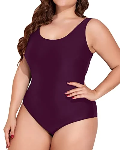 ladies one-piece swimsuit 70s vibe -Unique Plus Size One Piece Swimsuit With Tummy Control For Women-Maroon