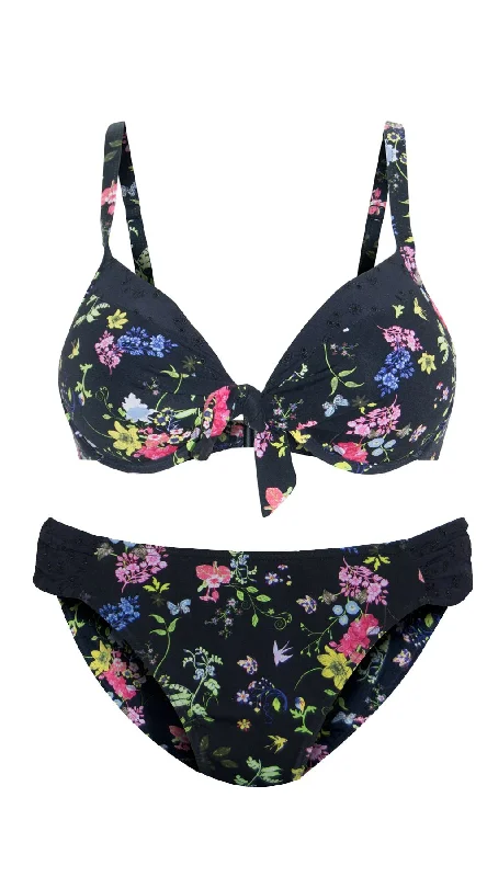 ladies bikini top splash chic -Summer Garden Dual Cup Tie Top (B/C) & Ruched Side Hipster (Black)