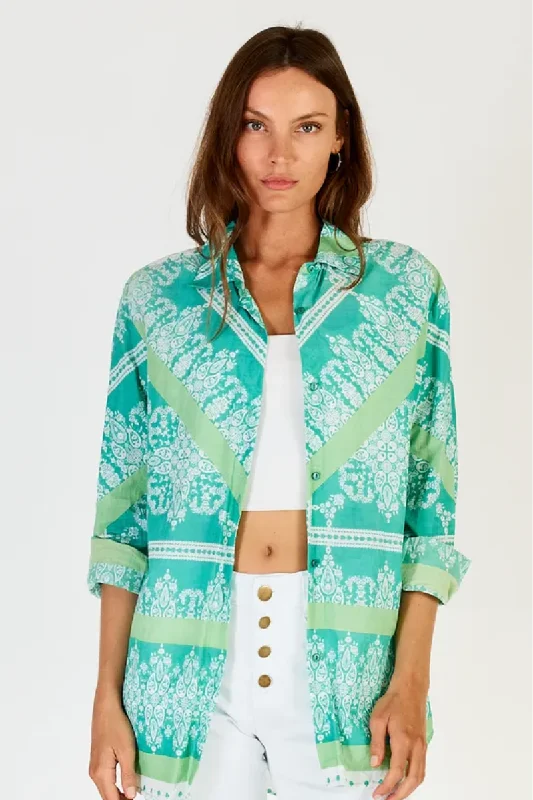 Women’s cover-up cotton satin chic -Lula Soul Bandana Shirt Sea Green