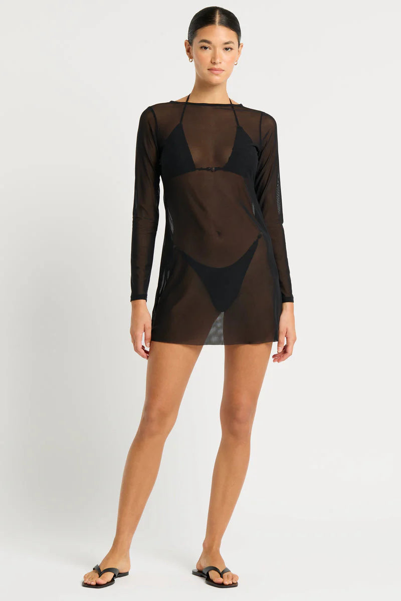 Women’s cover-up festive textured chic -Gisele Mini Dress Black Mesh