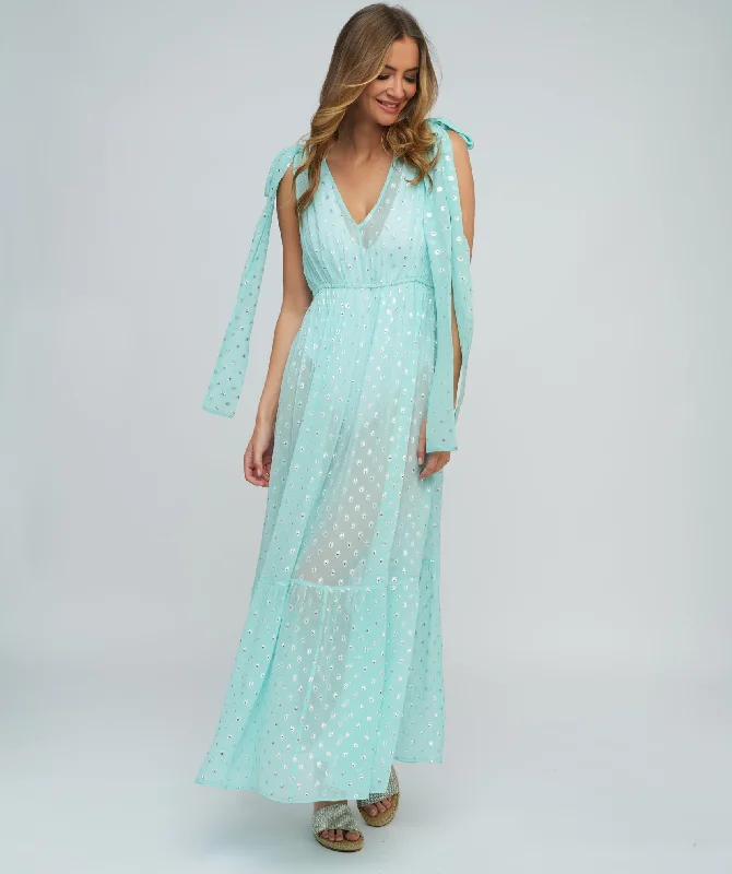 Women’s cover-up whimsical textured glow -Turquoise Slip-on Maxi Dress