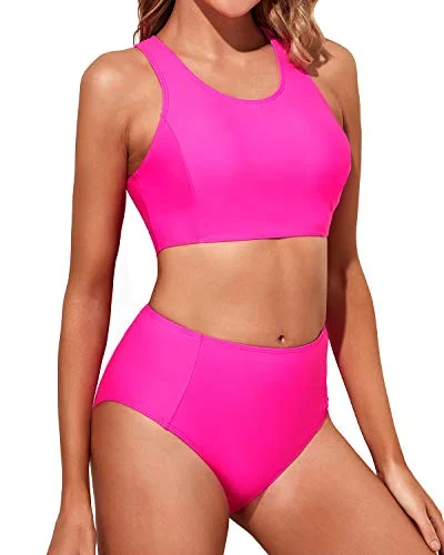 Women’s bikini bottoms designer mesh chic -Women's Full Coverage Bathing Suit Bottom Bikini Set-Neon Pink