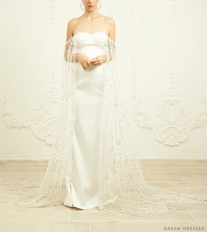 Women’s cover-up shiny embossed glow -Detachable Bridal Cape Sleeves (#DAVINA)