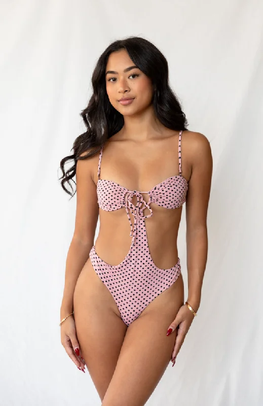 ladies one-piece swimsuit soft scoop -80’s Muse Rosewater Dots Keyhole String One Piece