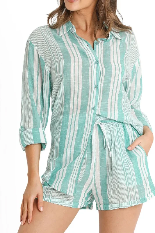 Women’s cover-up beaded studded flair -Sunseeker Wilder Boyfriend Shirt Green