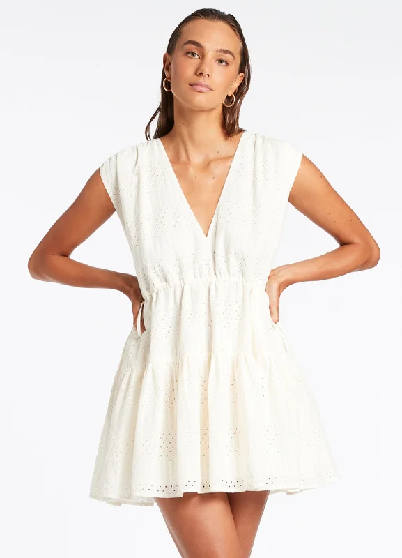 Women’s cover-up snake skin linen chic -Broderie Tiered Cover Up - Cream