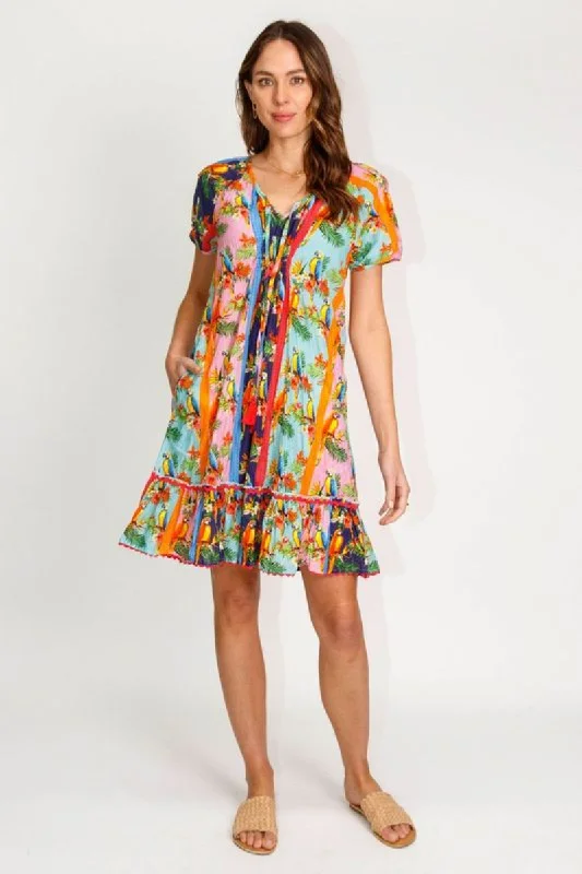 Women’s cover-up breathable linen flair -Lula Life Yepoon Shirred Dress Multi