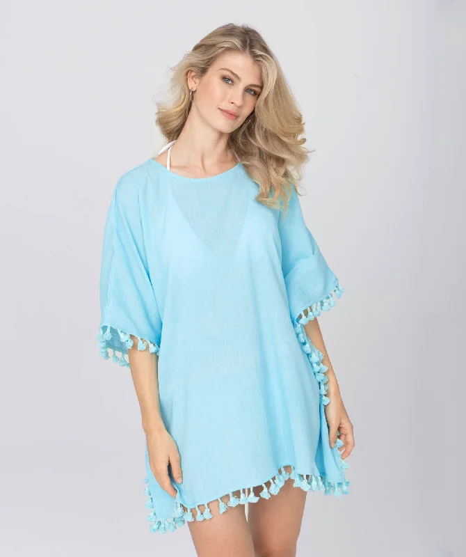 Women’s cover-up trendy satin chic -Turquoise Crinkle Cotton Cover-up