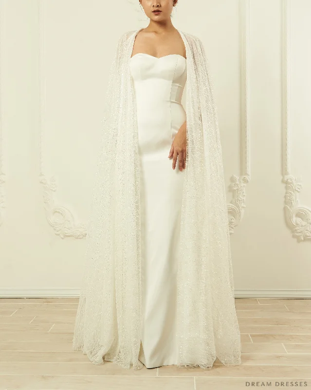 Women’s cover-up long sleeve satin chic -Sparkling Bridal Cape (#ELIANA)