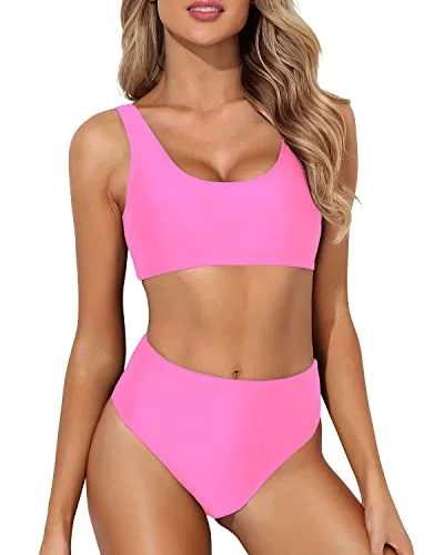 Women’s bikini bottoms discount satin chic -Cute And Stylish Two Piece High Waisted Bathing Suit Bottoms-Light Pink