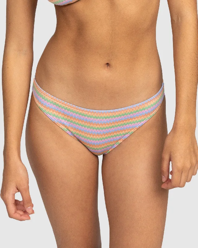 Women’s bikini bottoms flattering embossed flair -Womens Wavy Stripe Moderate Bikini Bottom