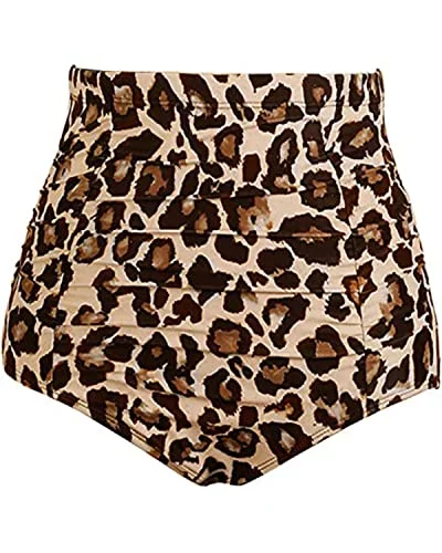 Women’s bikini bottoms rust textured glow -Stylish High Waisted Swim Bottom For Women-Leopard