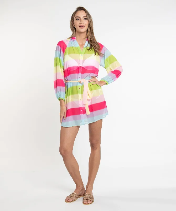 Women’s cover-up bold studded chic -Rainbow Stripe Beach Dress