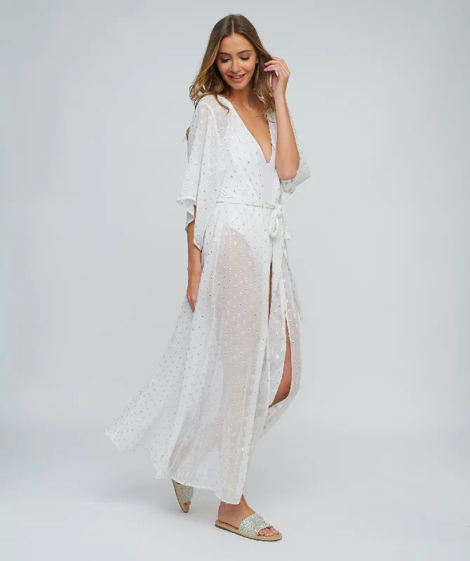 Women’s cover-up paradise linen glow -White Beach Kimono Cover-up