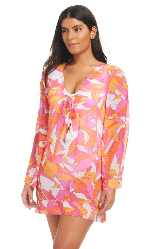 Women’s cover-up forest mesh chic -Italic Floral V-Neck Caftan Cover-Up