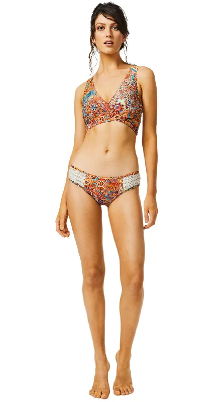 ladies bikini top full arms -Golden Temple Crochet Cross Front Top & Crochet Hipster Pant