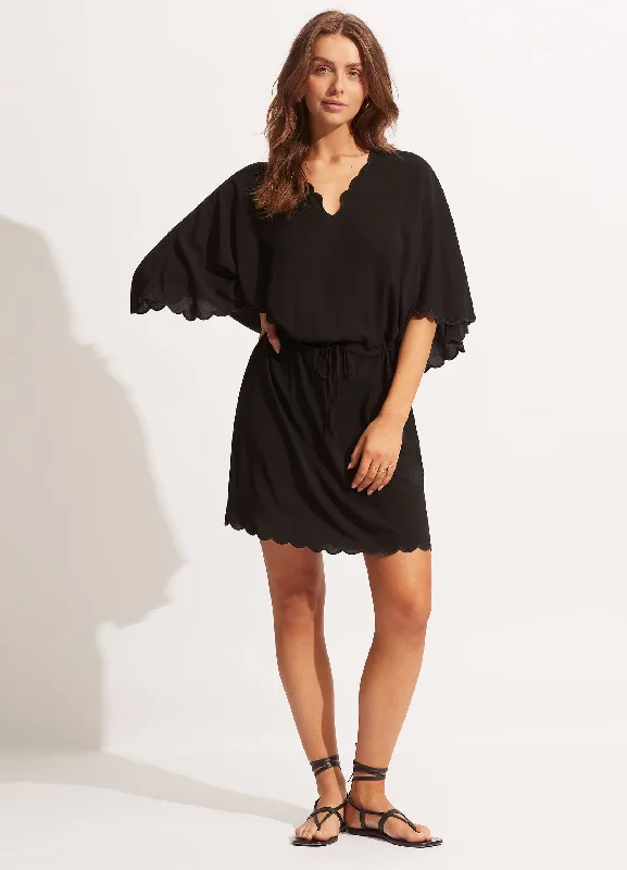 Women’s cover-up paradise linen glow -Gia Scallop Kaftan - Black