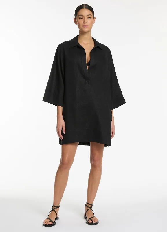 Women’s cover-up backless mesh flair -Jetset Pullover Kaftan - Black