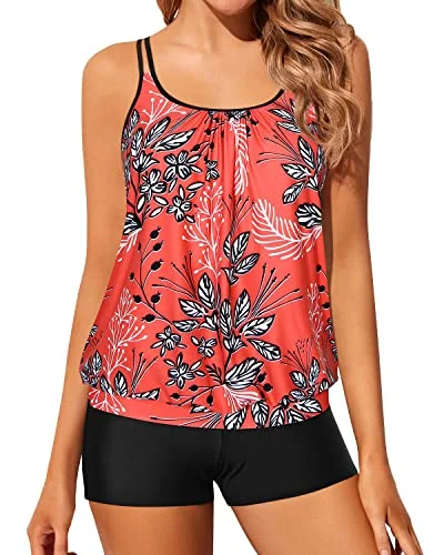 Women’s bikini bottoms smoky satin glow -Women High Waisted Boyshort Tankini Bottoms Bathing Suits-Red Floral