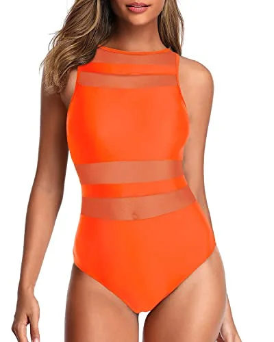 ladies one-piece swimsuit slack fit -Sexy One Piece Swimsuits For Women Open Back Swimwear-Neon Orange