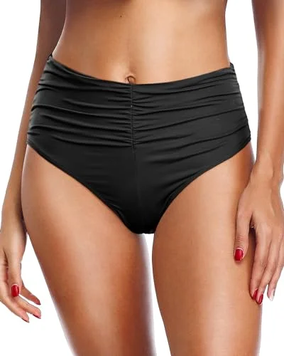 Women’s bikini bottoms cover-up textured chic -Women's High Waisted Bikini Bottom Tummy Control Ruched Bathing Suit Swim Bottom