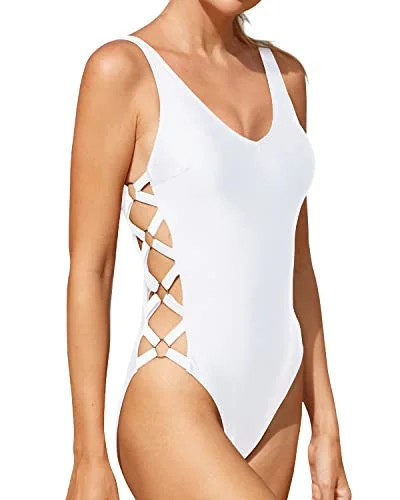 ladies one-piece swimsuit reef camo -High Cut Push Up One Piece Swimsuit For Women Strappy Criss Cross Monokini-White