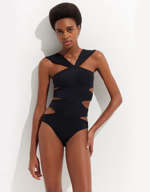 ladies one-piece swimsuit wide neck -Erica One Piece in Black