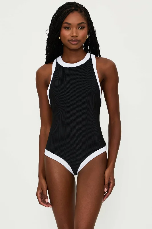 ladies one-piece swimsuit flat bust -Steph One Piece Black & White