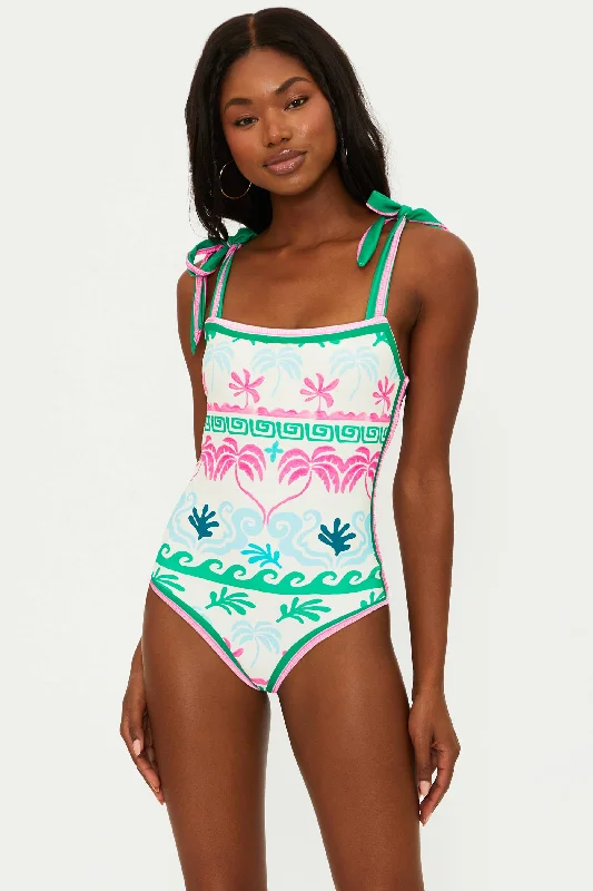 ladies one-piece swimsuit no shift -Shona One Piece Tropical Palm