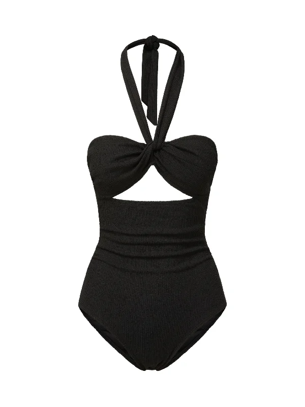 ladies one-piece swimsuit long length -Ella One Piece Black Texture