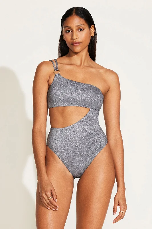 ladies one-piece swimsuit electric violet -Cosmo One Shoulder One Piece - Twilight Metallic