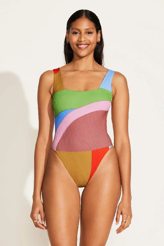 ladies one-piece swimsuit snug glow -Mika One Piece - Abstract Colorblock EcoRib BT