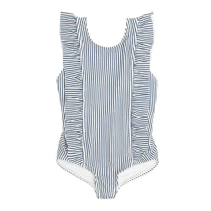 ladies one-piece swimsuit high ridge -girls navy stripe ruffle one piece