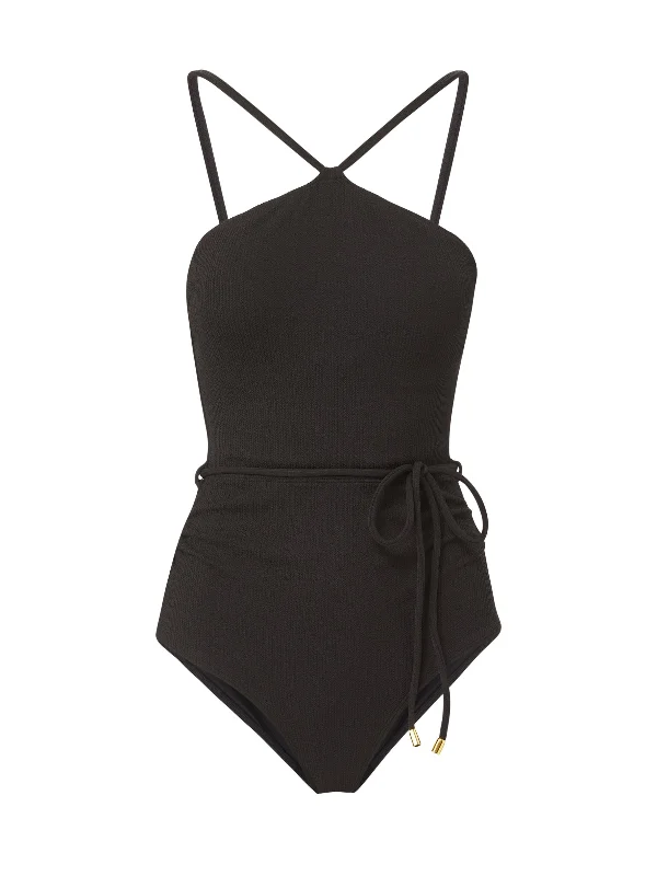 ladies one-piece swimsuit soft scoop -Daphne One Piece Black Texture