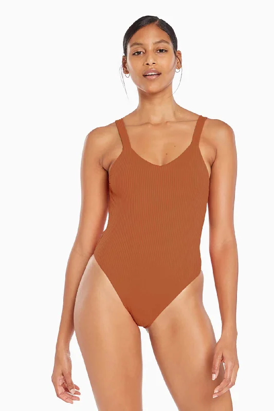 ladies one-piece swimsuit ruby glow -Leah One Piece - Chai EcoRib