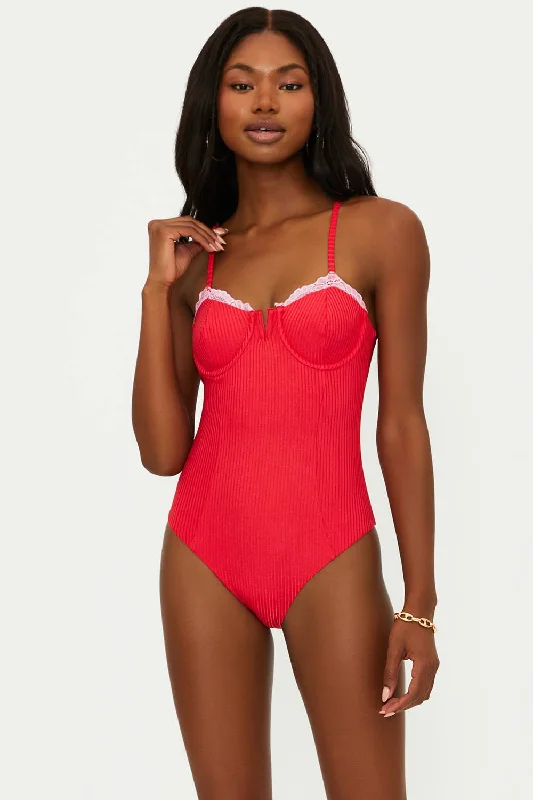 ladies one-piece swimsuit bold scoop -Scarlet One Piece Holly Jolly