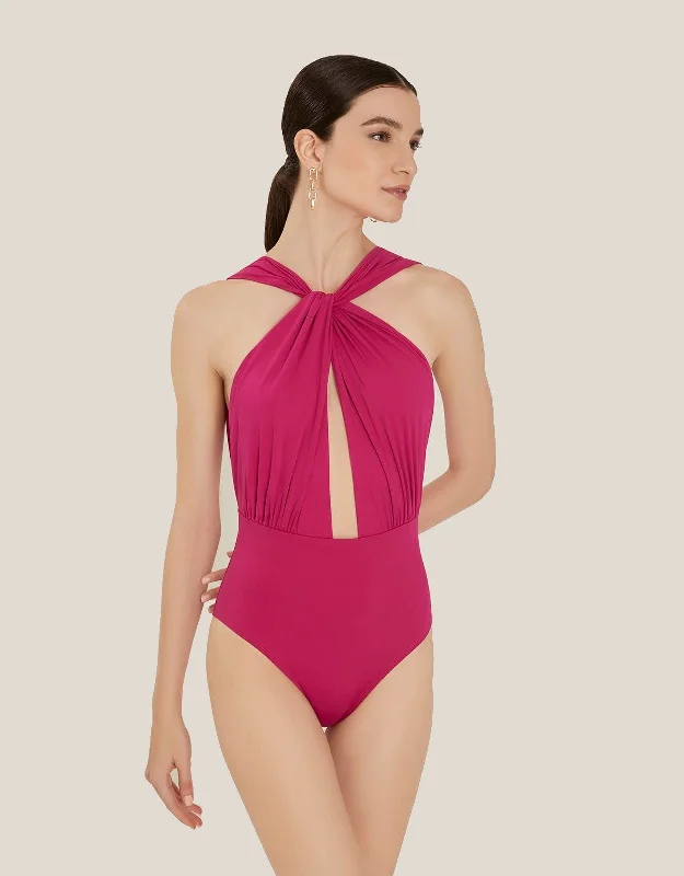 ladies one-piece swimsuit mesh inset -High Loop One Piece Carmine