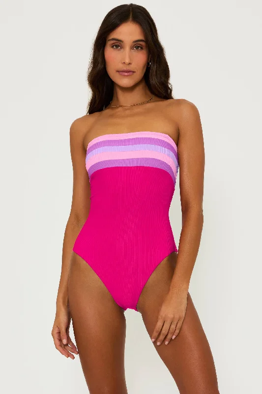 ladies one-piece swimsuit shibori pattern -Jessa One Piece Raspberry Colorblock