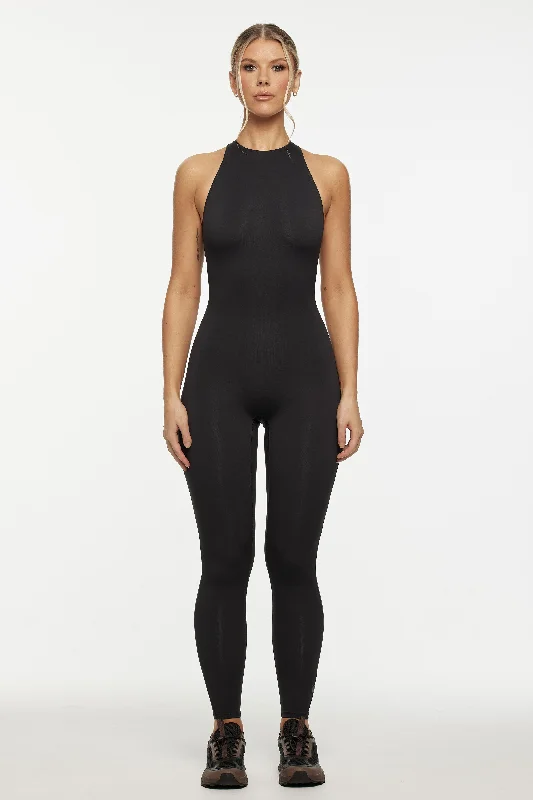 ladies one-piece swimsuit free dip -Body Butter™ Racer Jumpsuit