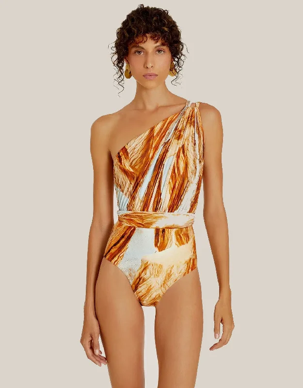 ladies one-piece swimsuit bold scoop -Greek Shoulder One Piece in Petal