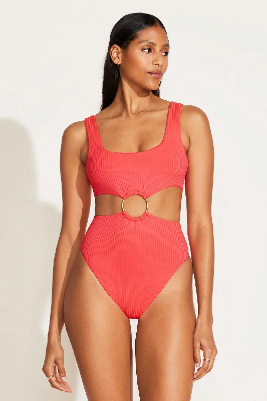 ladies one-piece swimsuit pre book -The Icon One Piece - Coral Glow EcoRib BT